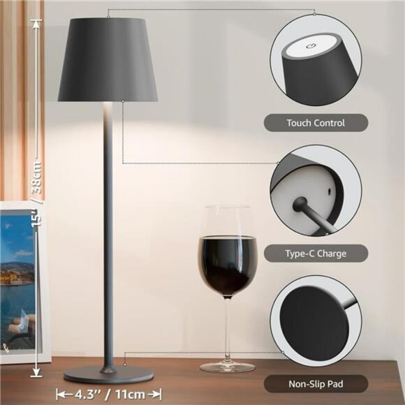 Rechargeable cordless table lamp dimmable led night light battery operated - Picture 2 of 7